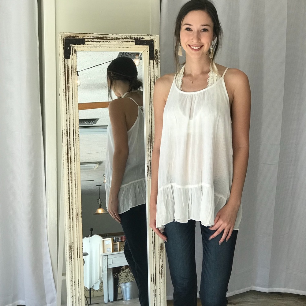 White gauze boho tank